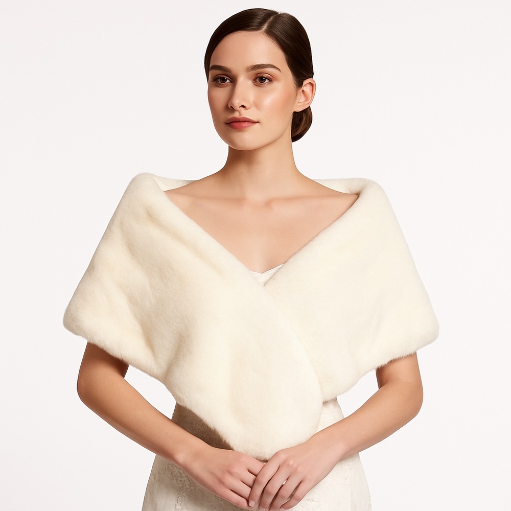 Cream Faux Fur Bridal Wrap - Women Accessories Scarves & Wraps